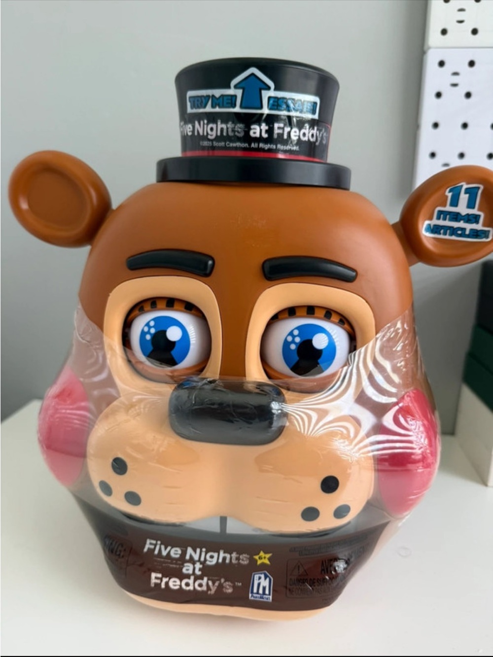 Brown Freddy Bear Toy with Blue Eyes with mystery items inside